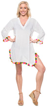 Load image into Gallery viewer, La Leela Solid Long sleeves Beach wear Pom Pom  Bikini Swimwear Cover up TOP S W