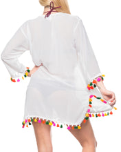 Load image into Gallery viewer, La Leela Solid Long sleeves Beach wear Pom Pom  Bikini Swimwear Cover up TOP M W