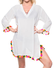 Load image into Gallery viewer, La Leela Solid Long sleeves Beach wear Pom Pom  Bikini Swimwear Cover up TOP M W
