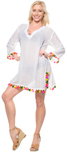 Load image into Gallery viewer, La Leela Solid Long sleeves Beach wear Pom Pom  Bikini Swimwear Cover up TOP M W