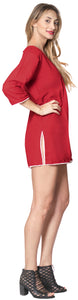La Leela Solid Long sleeves Beach wear Pom Pom  Bikini Swimwear Cover up TOP L W