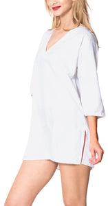 La Leela Solid Long sleeves Beach wear Pom Pom  Bikini Swimwear Cover up TOP M W