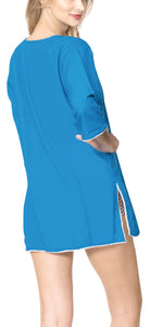 La Leela Solid Long sleeves Beach wear Pom Pom  Bikini Swimwear Cover up TOP XL