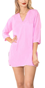 La Leela Solid Long sleeves Beach wear Pom Pom  Bikini Swimwear Cover up TOP L W