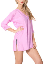 Load image into Gallery viewer, La Leela Solid Long sleeves Beach wear Pom Pom  Bikini Swimwear Cover up TOP L W