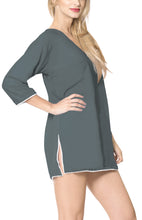Load image into Gallery viewer, La Leela Solid Long sleeves Beach wear Pom Pom  Bikini Swimwear Cover up TOP XL