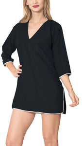 La Leela Solid Long sleeves Beach wear Pom Pom  Bikini Swimwear Cover up TOP XL 