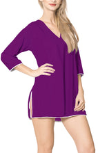 Load image into Gallery viewer, La Leela Solid Long sleeves Beach wear Pom Pom  Bikini Swimwear Cover up TOP S W