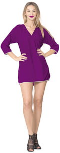 La Leela Solid Long sleeves Beach wear Pom Pom  Bikini Swimwear Cover up TOP S W
