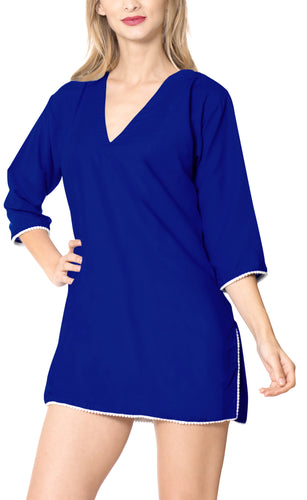 La Leela Solid Long sleeves Beach wear Pom Pom  Bikini Swimwear Cover up TOP XL 