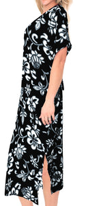 La Leela Womens button Closure MAXI Beach evening Casual Dress swimwear Caftan b