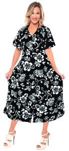 La Leela Womens button Closure MAXI Beach evening Casual Dress swimwear Caftan b