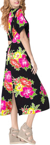 La Leela Floral Womens Beach Cover up Button Closure Evening Dress Caftan MAXI