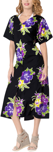 La Leela Floral Womens Beach Cover up Button Closure Evening Dress Caftan MAXI  