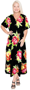 La Leela Floral Womens Beach Cover up Button Closure Evening Dress Caftan MAXI r