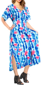 La Leela Womens Floral Beach Cover up Button Closure Evening Dress MAXI Caftan B