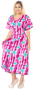 La Leela Womens Floral Beach Cover up Button Closure Evening Dress MAXI Caftan P