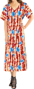 La Leela Womens Floral Beach Cover up Button Closure Evening Dress MAXI Caftan r