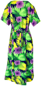 La Leela Womens Floral Beach Cover up Button Closure Evening Dress plus Caftan v