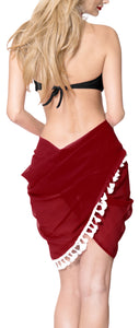 La Leela Women's Hawaiian Bikini Beach Wrap Sheer Sarong Swimming Bathing suit Beachwear Swim Dress Pareo Cover up Long 78"X42"  Red 906932