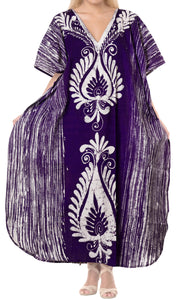 la-leela-100-cotton-batik-womens-kaftan-kimono-summer-beachwear-cover-up-dress-OSFM 14-18W [L- 2X]-Violet_B248