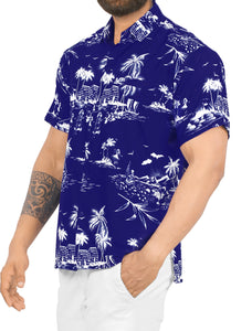 LA LEELA Shirt Casual Button Down Short Sleeve Beach Shirt Men Aloha Pocket shirt Blue_W420