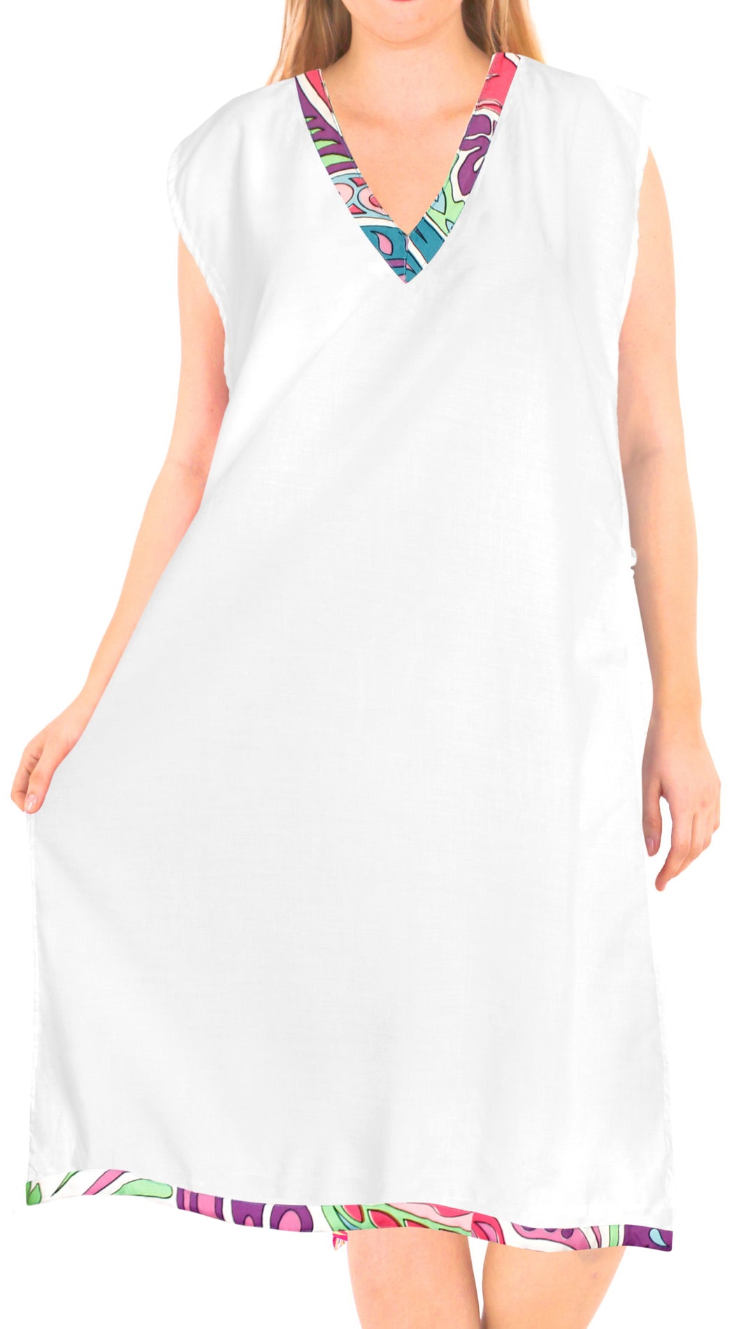 la-leela-bikini-swim-beach-wear-swimsuit-cover-ups-women-caftan-dress-solid-OSFM 8-14 [M- L]-Ghost White_B155