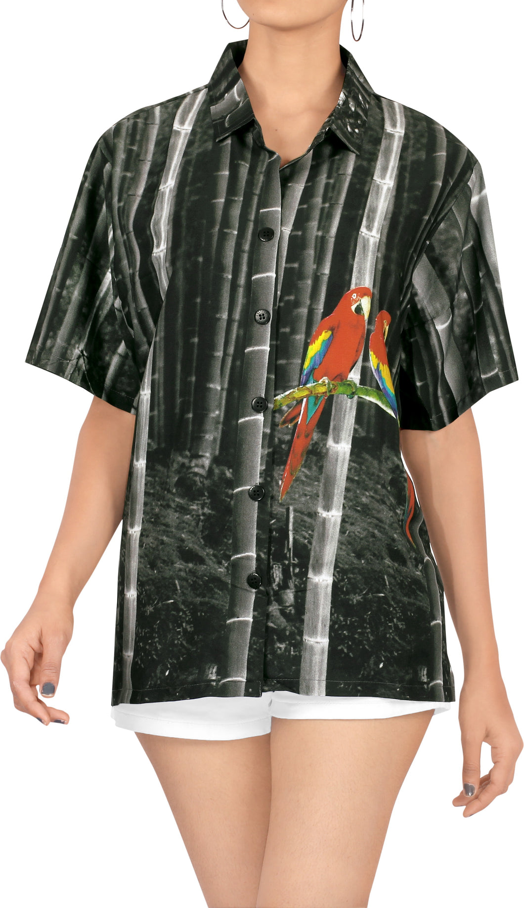 la-leela-womens-bamboo-wood-print-relaxed-fit-blouse-hawaiian-aloha-tropical-beach-short-sleeve-shirt-satin-black