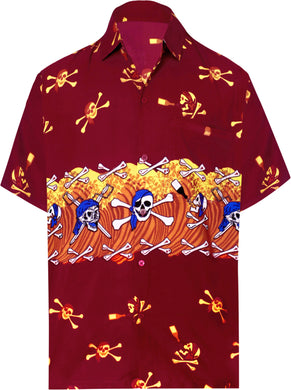 LA LEELA Men's Casual Beach hawaiian Shirt Aloha Tropical Beach  front Pocket Short sleeve Red