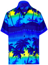 Load image into Gallery viewer, LA LEELA Men&#39;s Funky Palm Tree Front Pocket Short Sleeve Hawaiian Shirt XL Blue_W347