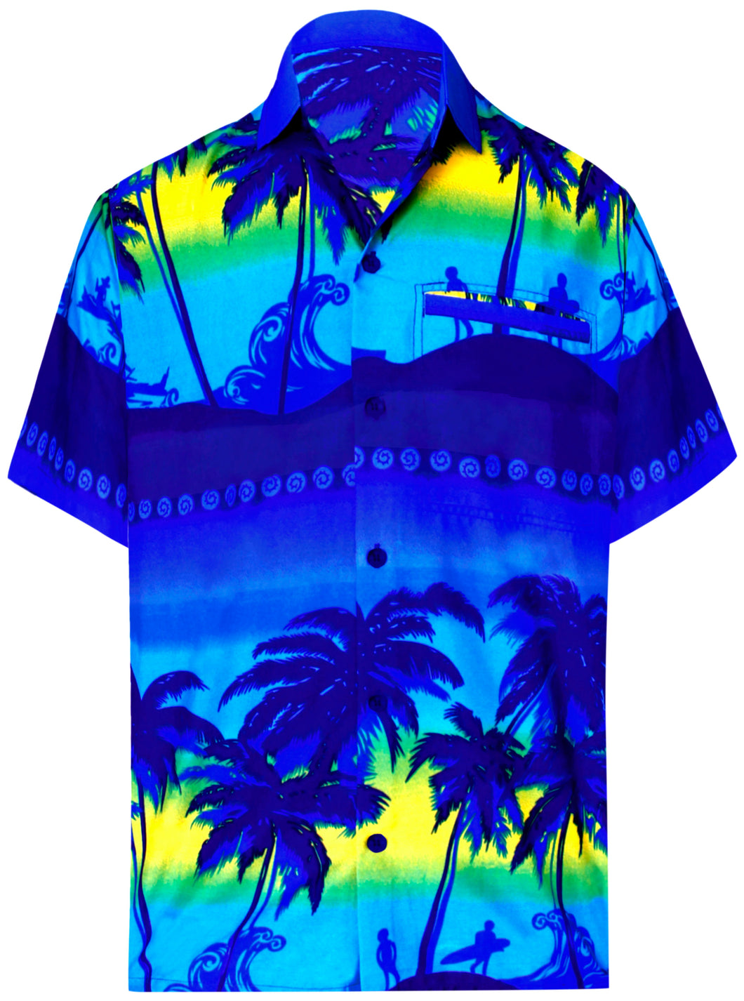 LA LEELA Men's Funky Palm Tree Front Pocket Short Sleeve Hawaiian Shirt XL Blue_W347