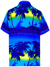 Load image into Gallery viewer, LA LEELA Men&#39;s Funky Palm Tree Front Pocket Short Sleeve Hawaiian Shirt XL Blue_W347