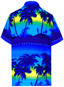LA LEELA Men's Funky Palm Tree Front Pocket Short Sleeve Hawaiian Shirt XL Blue_W347