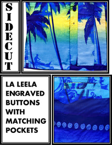 LA LEELA Men's Funky Palm Tree Front Pocket Short Sleeve Hawaiian Shirt XL Blue_W347