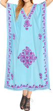 Load image into Gallery viewer, Women&#39;s Long Beach Designer Rayon Swimwear Swimsuit Cover up Caftan Turquoise Blue Violet Embroidery TOP 907575