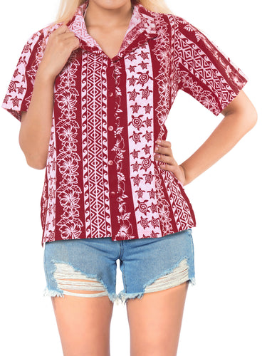 la-leela-womens-beach-casual-hawaiian-blouse-short-sleeve-button-down-shirt-red