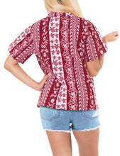 Load image into Gallery viewer, la-leela-womens-beach-casual-hawaiian-blouse-short-sleeve-button-down-shirt-red