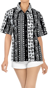 LA LEELA Women's Beach Casual Hawaiian Blouses Short Sleeve button Down Shirt Black