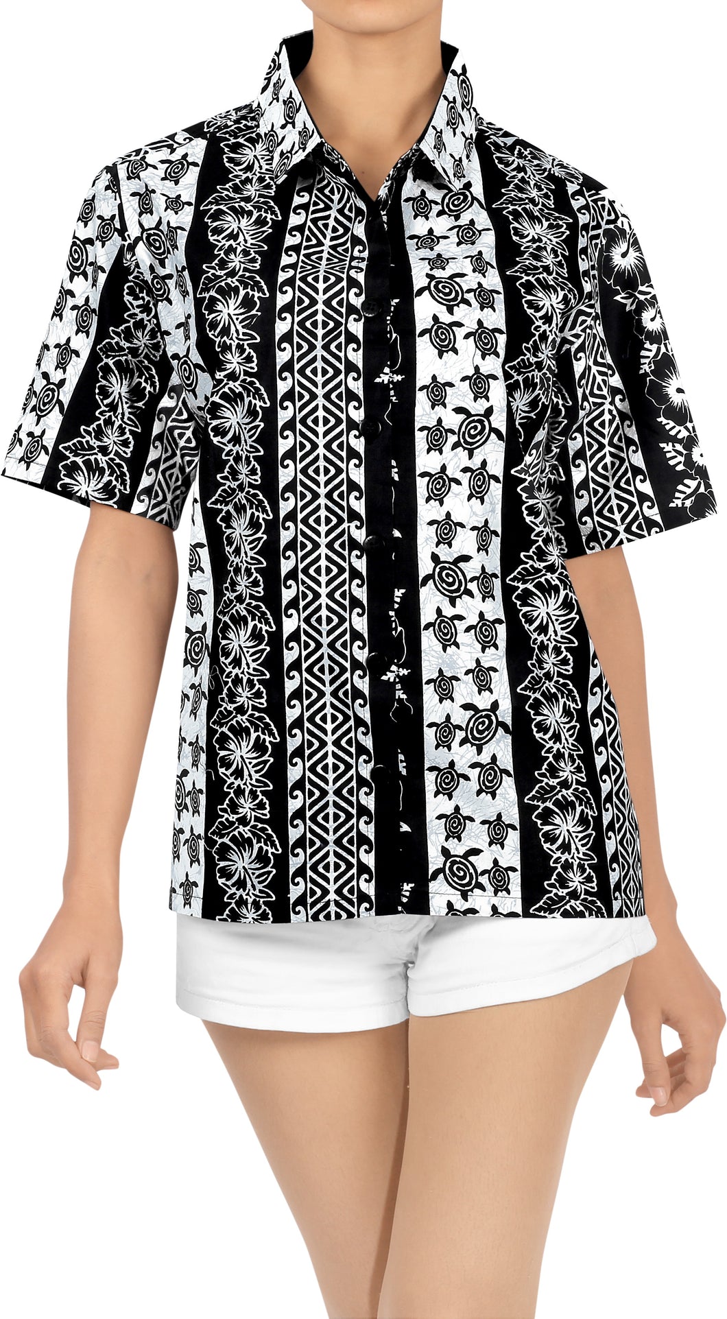 LA LEELA Women's Beach Casual Hawaiian Blouses Short Sleeve button Down Shirt Black