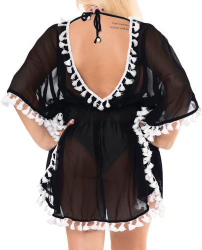 La Leela Chiffon Open Sides Swimwear Beachwear Bikini Swimsuit Sheer Cover up Pi
