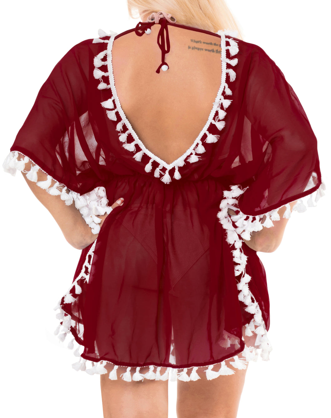 La Leela Chiffon Open Sides Swimwear Beachwear Bikini Swimsuit Sheer Cover up Pi