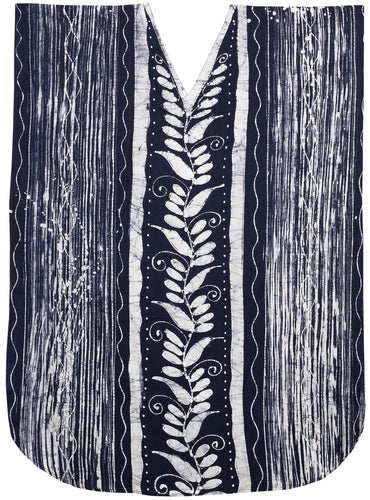 la-leela-100-cotton-batik-womens-kaftan-kimono-summer-beachwear-cover-up-dress-OSFM 14-18W [L- 2X]-Navy Blue_B41