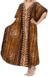 la-leela-100-cotton-batik-womens-kaftan-kimono-summer-beachwear-cover-up-dress-OSFM 14-18W [L- 2X]-Brown_B37