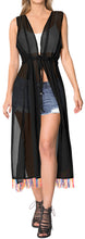 Load image into Gallery viewer, LA LEELA Women&#39;s Flowy Kimono Cardigan Coverup Open Front Maxi Dress Solid Plain Black