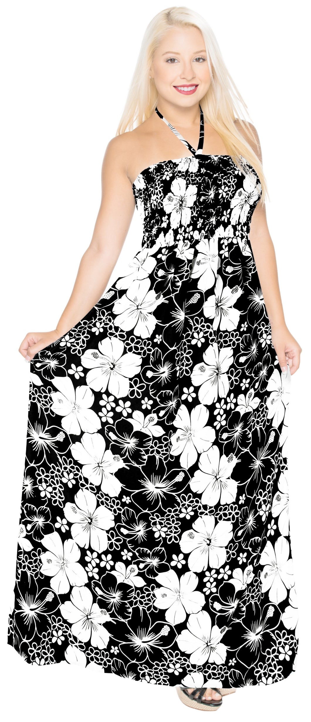 LA LEELA Long Maxi Flower Print Tube Halter Neck Maxi Dress For Women Beach Cocktail Party Casual Chic Boho Female Sundress
