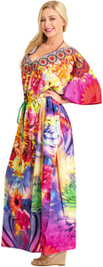 LA LEELA Likre Digital Long Caftan Women's Multicolor_696 OSFM 14-22W [L-3X] Multicolor_A827