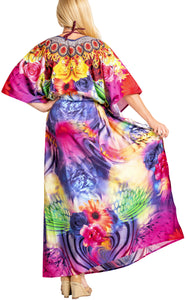 LA LEELA Likre Digital Long Caftan Women's Multicolor_696 OSFM 14-22W [L-3X] Multicolor_A827