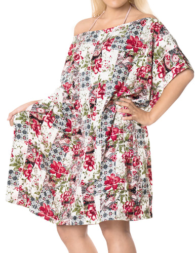 LA LEELA Kimono Beach Women's  Swimwear Swimsuit Bikini Cover up Blouse Red