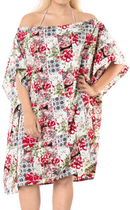 LA LEELA Kimono Beach Women's  Swimwear Swimsuit Bikini Cover up Blouse Red