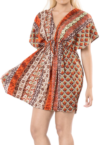 LA LEELA Kimono Beach Women's  Swimwear Swimsuit Bikini Cover up Blouse Brown